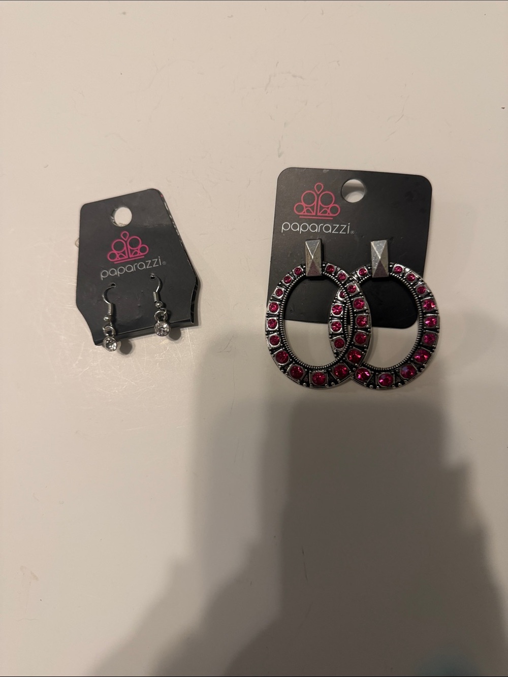 paparazzi Fuchsia Crystal Hoop Earrings with Gunmetal Setting